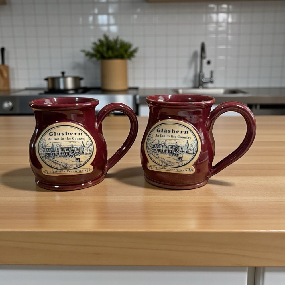 Deneen Pottery Glasbern Inn Ceramic Mugs Set of 2 Multicolor 8 oz